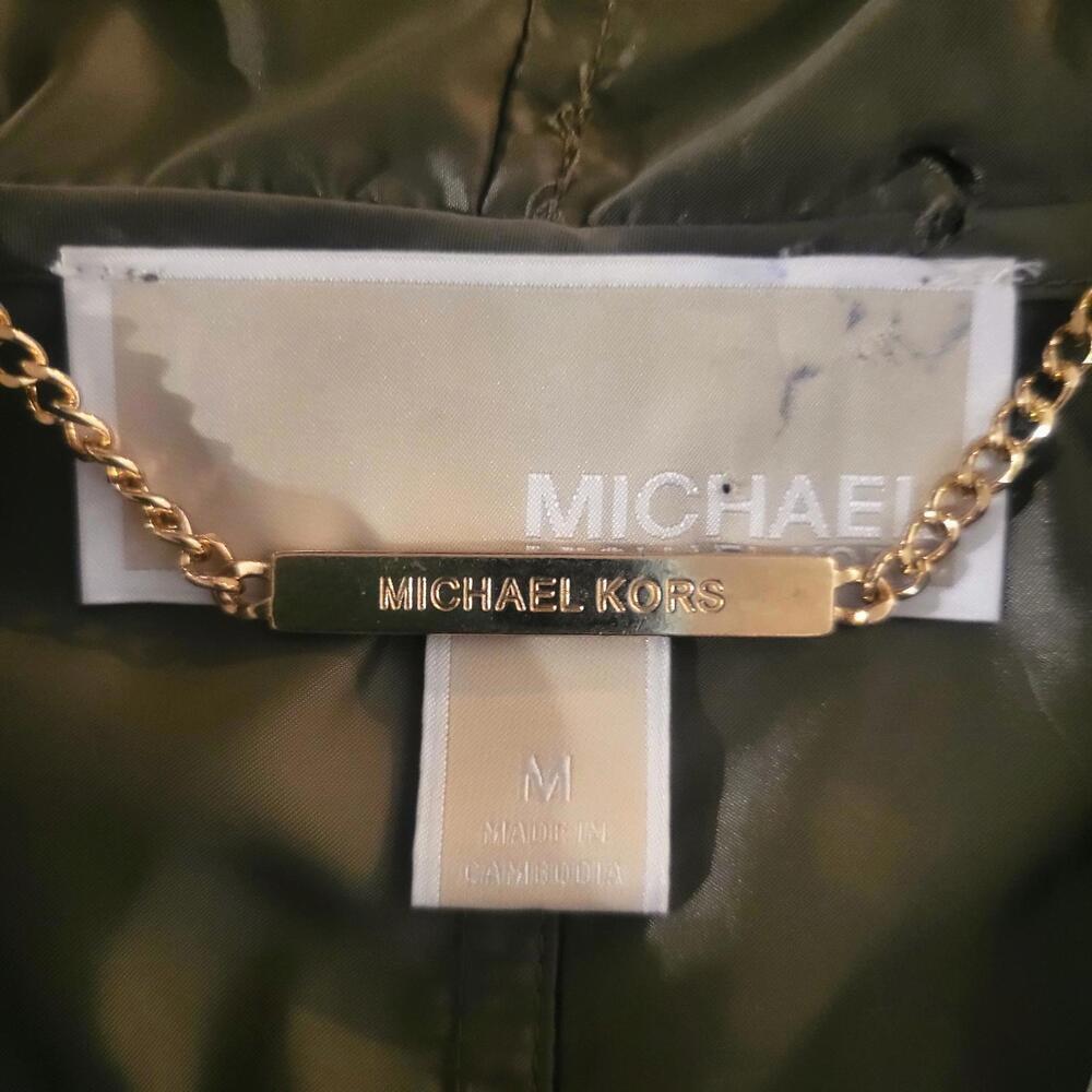 Michael Kors Khaki Rich Gold Satin Fishtail Anorak Cinched Waist Jacket - Size M - Picture 8 of 9